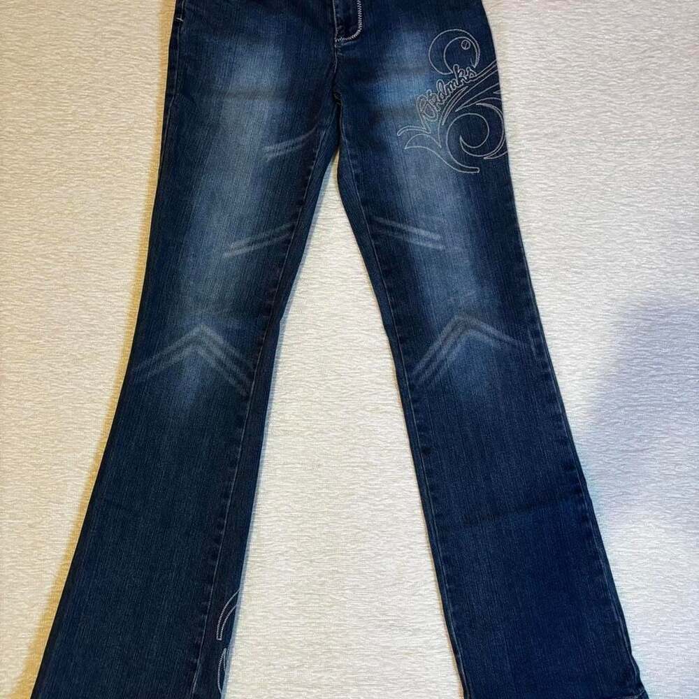 Redux Navy Blue Bootcut Jeans With White Embroidery